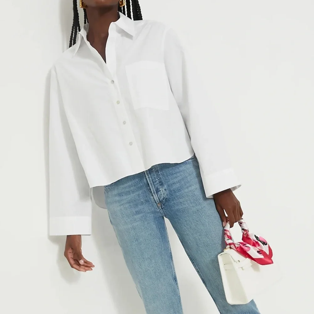 White Mara Cropped Button Down - Picture 2 of 11
